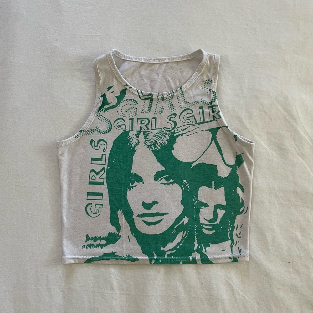 women y2k 90s sleeveless face portrait print crop top